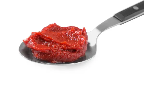 Spoon Tasty Tomato Paste Isolated White — Stock Photo, Image
