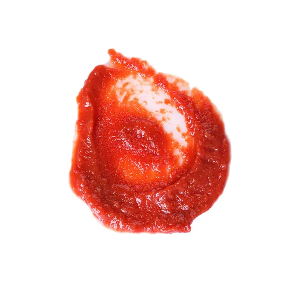 Leckere Tomatenpaste Isoliert Auf Weißem Papier Draufsicht — Stockfoto
