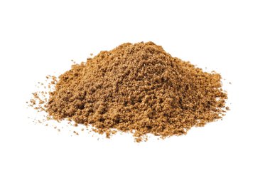 Beyaz üzerine izole edilmiş aromatik oyma (Pers kimyonu) tozu yığını