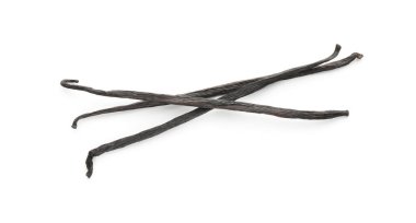 Birçok aromatik vanilya kabuğu beyaz, üst görünümde izole