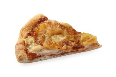 Beyaz üzerine izole edilmiş lezzetli ananaslı pizza.