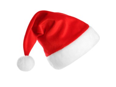 Kırmızı Noel Baba şapkası beyazda izole edilmiş.