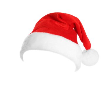 Kırmızı Noel Baba şapkası beyazda izole edilmiş.
