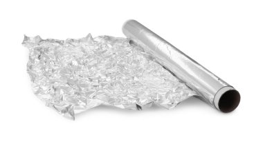 Alüminyum folyo üzerinde beyaz izole rulo