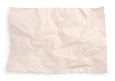 Beyaz, üst görünümde izole edilmiş buruşuk kağıt yaprağı