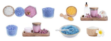 Beyaz üzerine izole edilmiş farklı deniz tuzu, koleksiyon