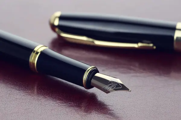 Stylish Fountain Pen Cap Leather Surface Closeup Royalty Free Stock Images