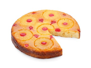 Lezzetli ananaslı turta ve beyaz kirazlı.