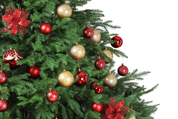 Beyaz Süslemelerle Süslenmiş Güzel Noel Ağacı — Stok fotoğraf