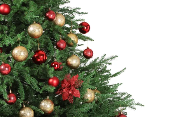 Beyaz Süslemelerle Süslenmiş Güzel Noel Ağacı — Stok fotoğraf