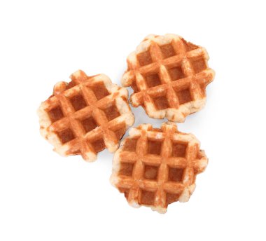 Birçok lezzetli Belçika waffle 'ı beyaza izole edilmiş, üst manzara
