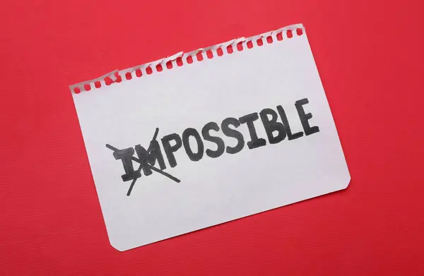 Motivation Concept Paper Changed Word Impossible Possible Crossing Letters Red — Stock Photo, Image