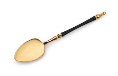 Zarif, parlak altın kaşık, beyaz, üst manzara