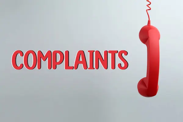 Corded Telephone Handset Word Complaints Light Grey Background — Stock Photo, Image