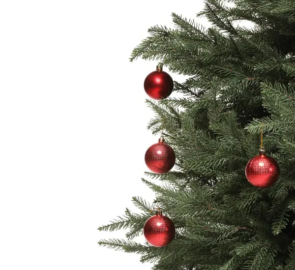 Όμορφο Χριστουγεννιάτικο Δέντρο Διακοσμημένο Στολίδια Που Απομονώνονται Λευκό — Φωτογραφία Αρχείου