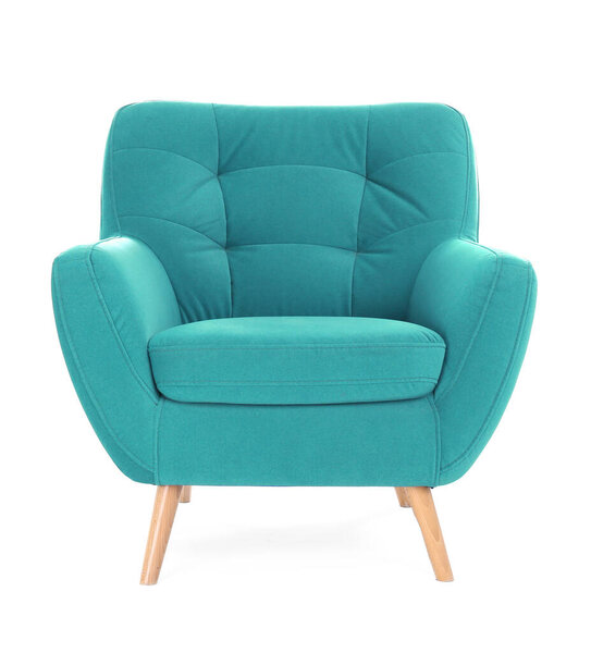 One comfortable turquoise armchair isolated on white
