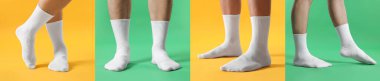 Renkli arka planda beyaz çoraplı adamlar, fotoğraf koleksiyonu.