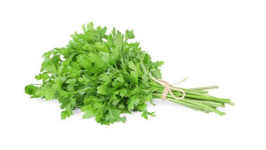 Bir demet taze yeşil maydanoz beyazda izole edilmiş.
