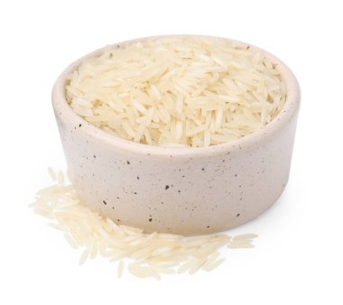 Beyaz kasede çiğ pirinç.