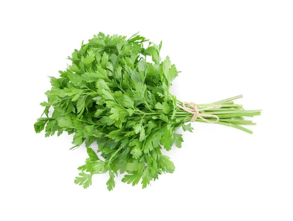 Bunch Fresh Green Parsley Isolated White Top View Stock Picture