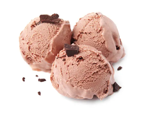 Tasty ice cream with chocolate chunks isolated on white
