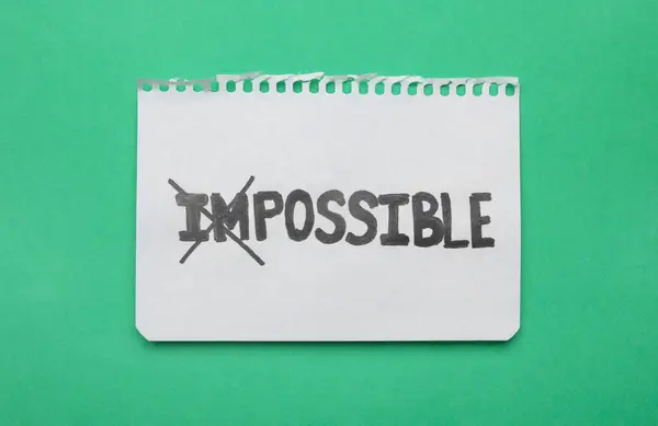 Motivation Concept Paper Changed Word Impossible Possible Crossing Letters Green — Stock Photo, Image