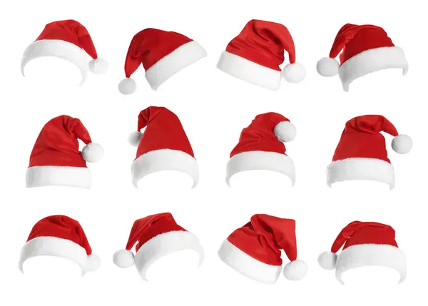 Красная Шапка Санта Клауса Белом Комплект — стоковое фото