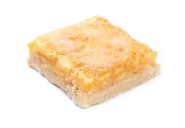 Beyazın üzerinde izole edilmiş lezzetli bir limonlu bar.