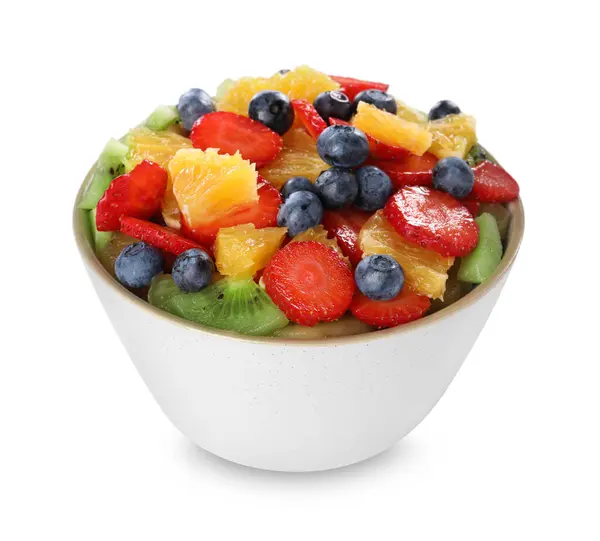 Tasty Fruit Salad Bowl Isolated White — Stock Photo, Image