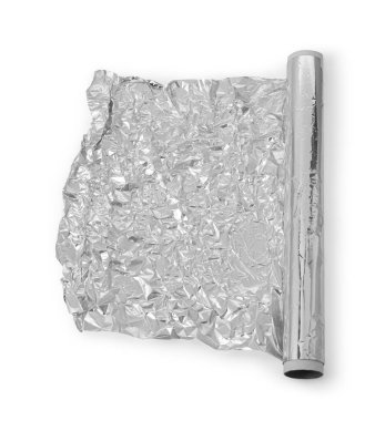 Üst görünümde izole edilmiş alüminyum folyo rulosu