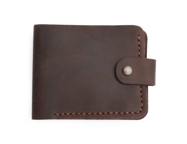 Süslü kahverengi deri cüzdan beyaz, üst manzara izole