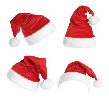 Kırmızı Noel Baba şapkası beyaz sette izole edilmiş.