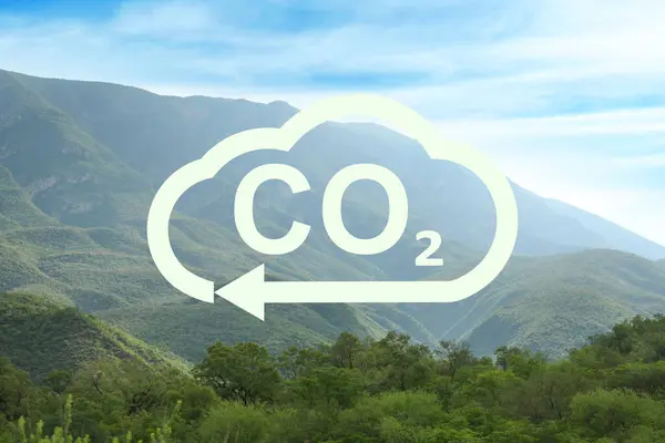 명확한 공기의 화살표와 구름의 그림에 이산화탄소 — 스톡 사진