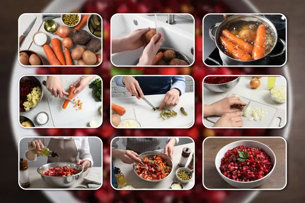 Steg För Steg Recept Läckra Vinägrett Sallad Som Med Bilder — Stockfoto