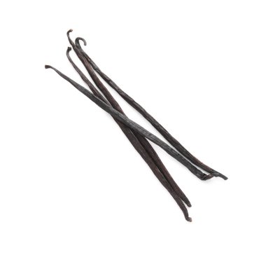 Birçok aromatik vanilya kabuğu beyaz, üst görünümde izole