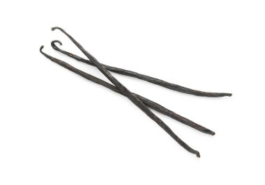 Birçok aromatik vanilya kabuğu beyaz, üst görünümde izole