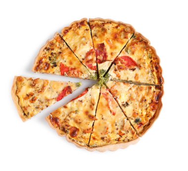 Lezzetli kiş beyazda izole, üst manzara