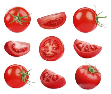Tam ve olgun domatesler. Beyazlar üzerinde izole edilmiş.