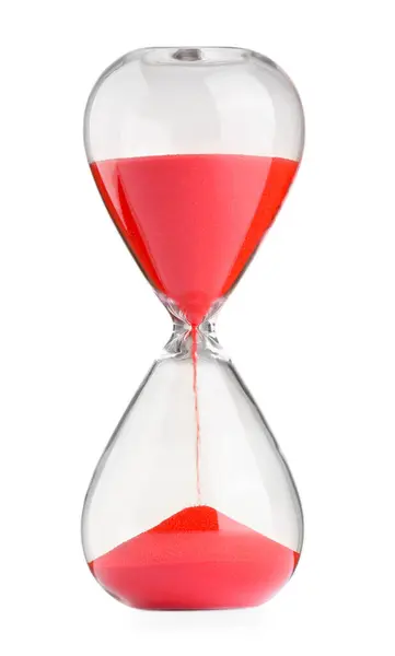Hourglass Red Flowing Sand Isolated White — Stock Photo, Image