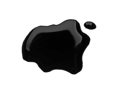 Beyaz arkaplanda siyah sıvı lekeleri, üst görünüm