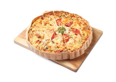 Lezzetli kiş tahtası beyazda izole edilmiş.