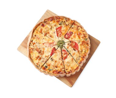 Lezzetli kiş tahtası beyaz, üst görünümde izole