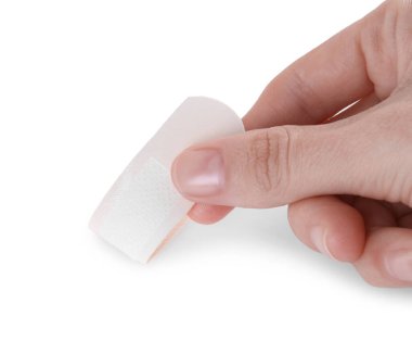 Tıbbi yapışkan bandajlı kadın beyaz, yakın plan