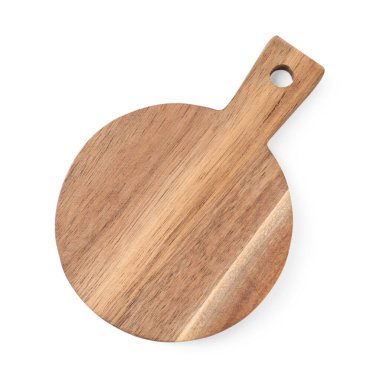 Bir tahta kesme tahtası beyaza izole edilmiş, üst manzara