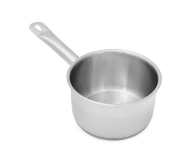 Bir paslanmaz çelik tencere beyaza izole edilmiş.