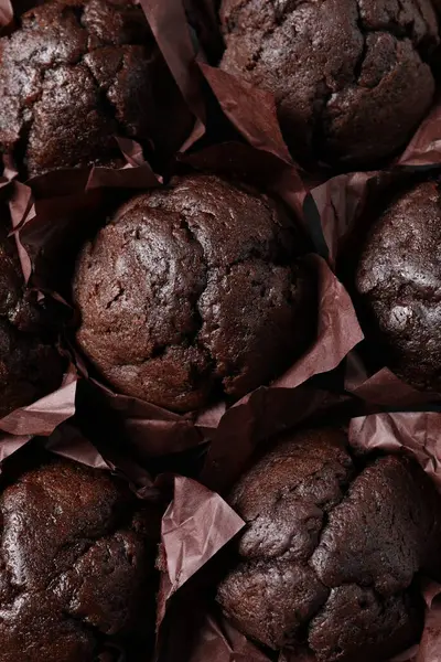 Leckere Schokoladenmuffins Als Hintergrund Draufsicht — Stockfoto