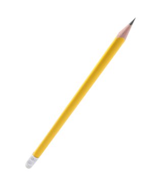 Beyaza izole edilmiş keskin bir grafit kalem.