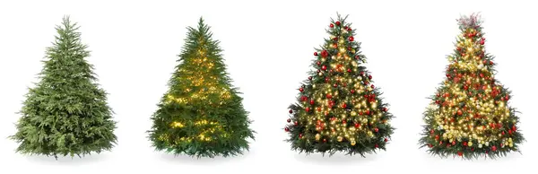 Vánoční Stromeček Izolovaný Bílém Krok Krokem Zdobení — Stock fotografie