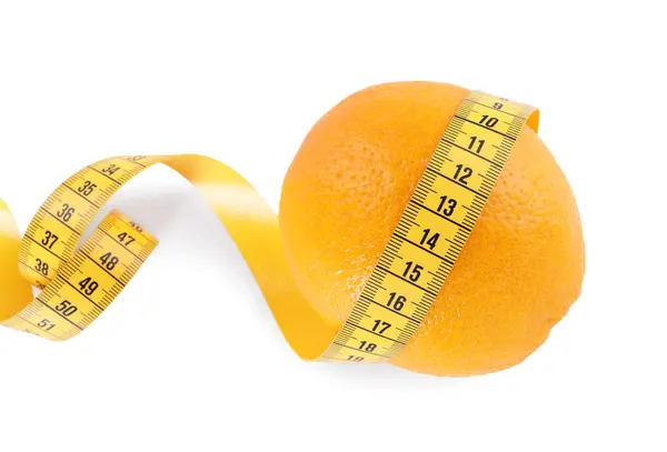 Cellulite Problem Orange Measuring Tape Isolated White Top View Stock Photo