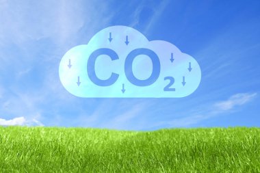 Karbondioksit salınımını düşür. Bulutun karbondioksit, ok ve çayırdaki görüntüsü
